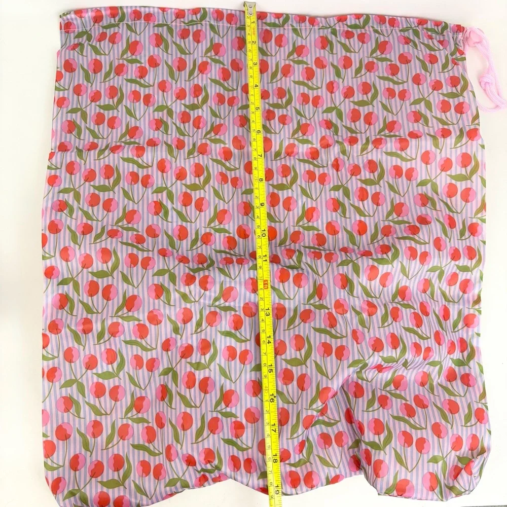 Foldable Zip Pouch Travel Cherry Blue Pinstripes Wash Me Laundry Bag New NWT